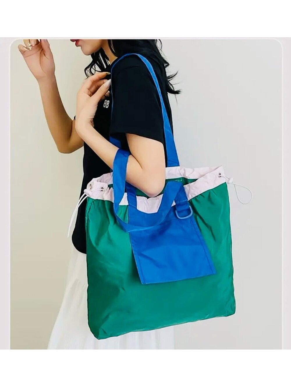 New -X-Large Capacity Three-Tone Foldable
Messenger Bag /Tote - Blue/Green/Pink